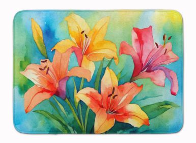 Lilies in Watercolor Memory Foam Kitchen Mat Machine Washable Anti-Fatigue Mat Cushion Comfort Bath Mat or Kitchen Rug